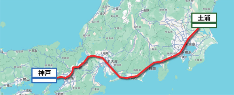 輸送ルートマップ（神戸〜土浦）